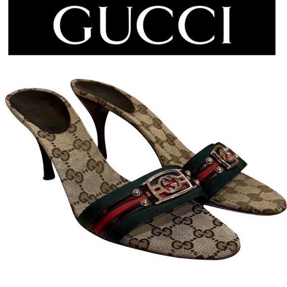 Gucci Shoes - GUCCI Web Stripe Hysteria “GG Monogram Mule Sandals w/COA, EUC